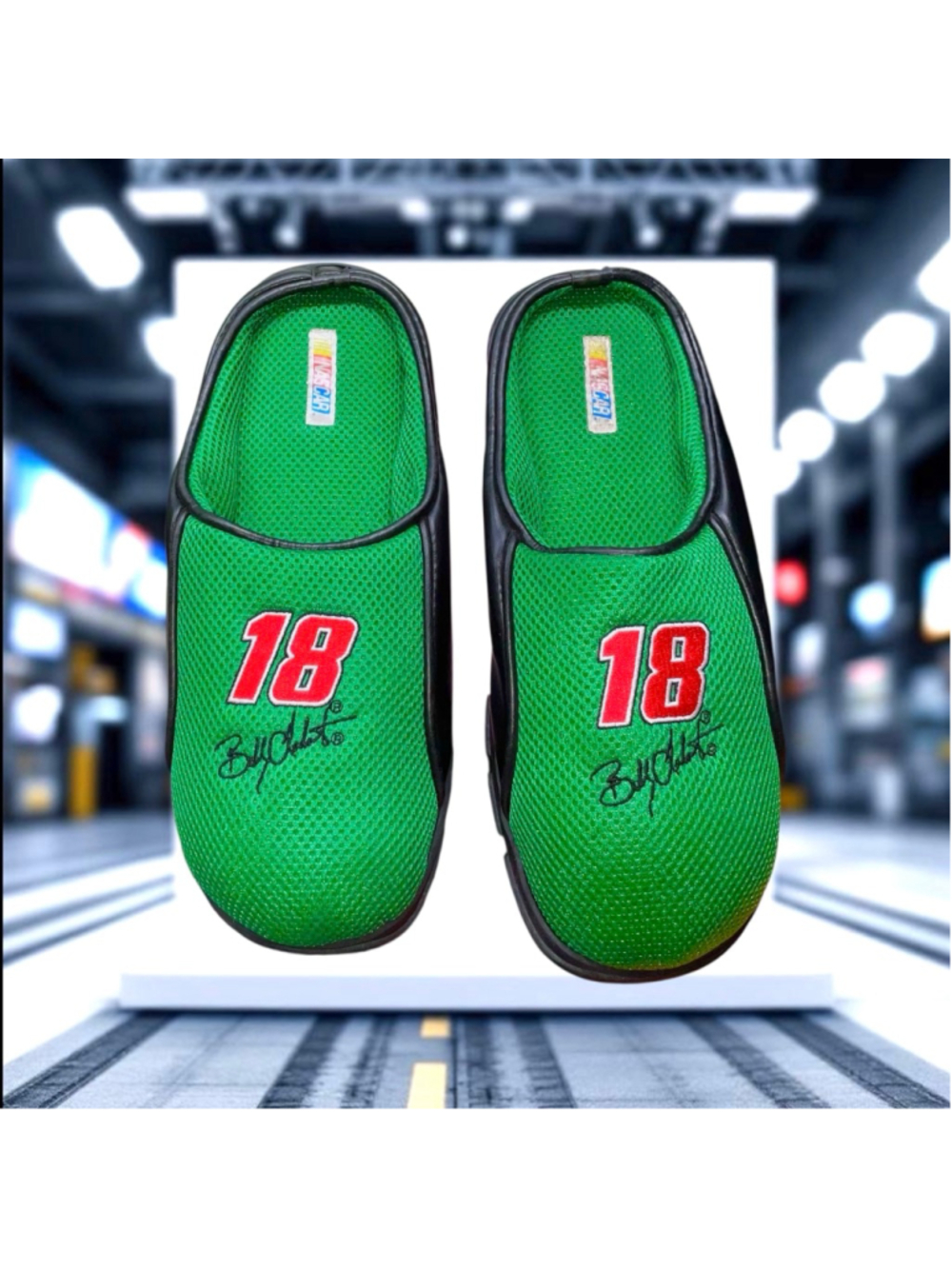 Vintage Bobby Labonte #18 NASCAR Green Mesh w Black & Red Houseslippers Men 11